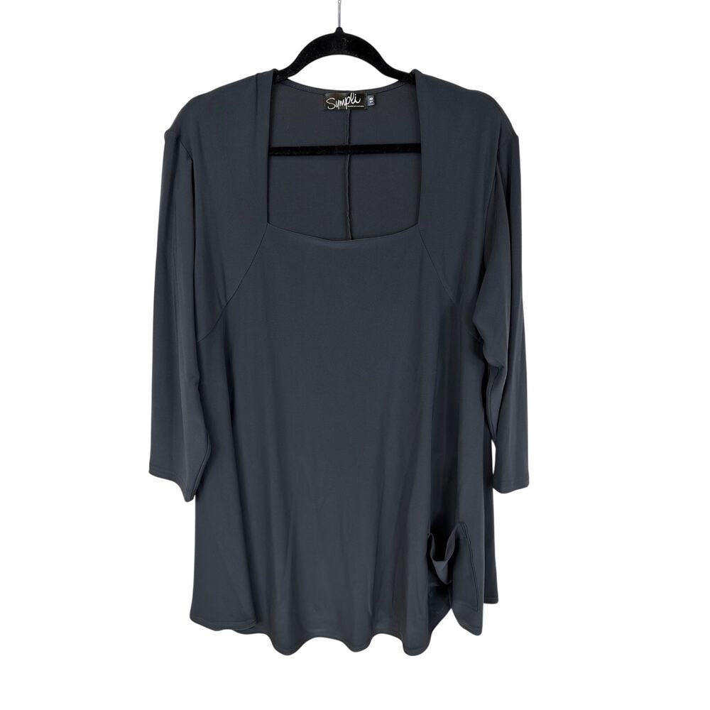 Sympli Grey Square Neck 3/4 Sleeve Front Pocket Top Size 18 XL